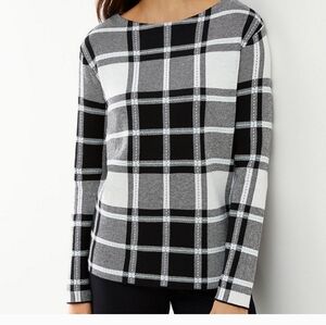 J.Jill Jacquard-knit Plaid Pullover Sweater Size small